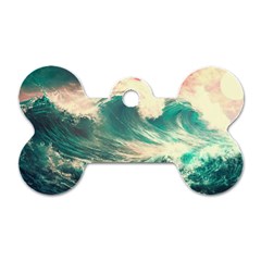 Storm Tsunami Waves Ocean Sea Nautical Nature Painting Dog Tag Bone (one Side) by Ravend