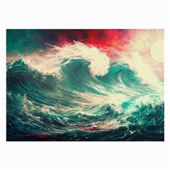 Storm Tsunami Waves Ocean Sea Nautical Nature Painting Large Glasses Cloth by Ravend