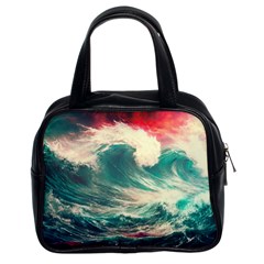 Storm Tsunami Waves Ocean Sea Nautical Nature Painting Classic Handbag (two Sides) by Ravend