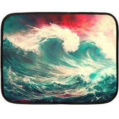 Storm Tsunami Waves Ocean Sea Nautical Nature Painting One Side Fleece Blanket (mini) by Ravend