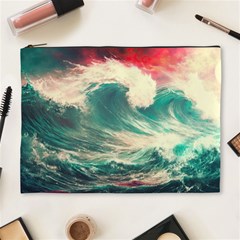 Storm Tsunami Waves Ocean Sea Nautical Nature Painting Cosmetic Bag (xl) by Ravend