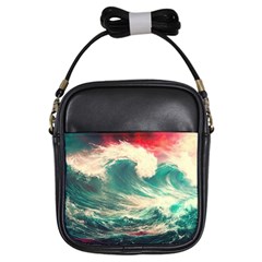 Storm Tsunami Waves Ocean Sea Nautical Nature Painting Girls Sling Bag by Ravend