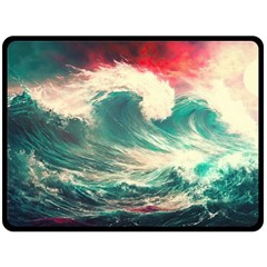 Storm Tsunami Waves Ocean Sea Nautical Nature Painting One Side Fleece Blanket (large) by Ravend