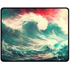 Storm Tsunami Waves Ocean Sea Nautical Nature Painting One Side Fleece Blanket (medium) by Ravend