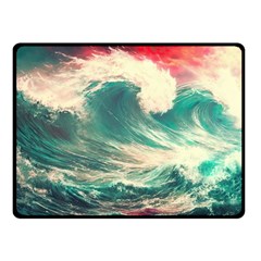 Storm Tsunami Waves Ocean Sea Nautical Nature Painting One Side Fleece Blanket (small) by Ravend