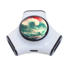 Storm Tsunami Waves Ocean Sea Nautical Nature Painting 3-port Usb Hub by Ravend