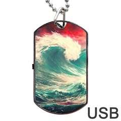 Storm Tsunami Waves Ocean Sea Nautical Nature Painting Dog Tag Usb Flash (one Side) by Ravend