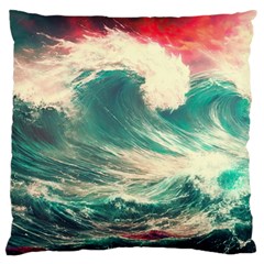 Storm Tsunami Waves Ocean Sea Nautical Nature Painting Large Cushion Case (one Side) by Ravend