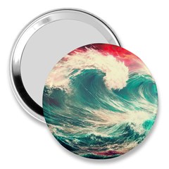 Storm Tsunami Waves Ocean Sea Nautical Nature Painting 3  Handbag Mirrors by Ravend