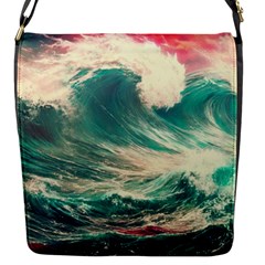 Storm Tsunami Waves Ocean Sea Nautical Nature Painting Flap Closure Messenger Bag (s) by Ravend