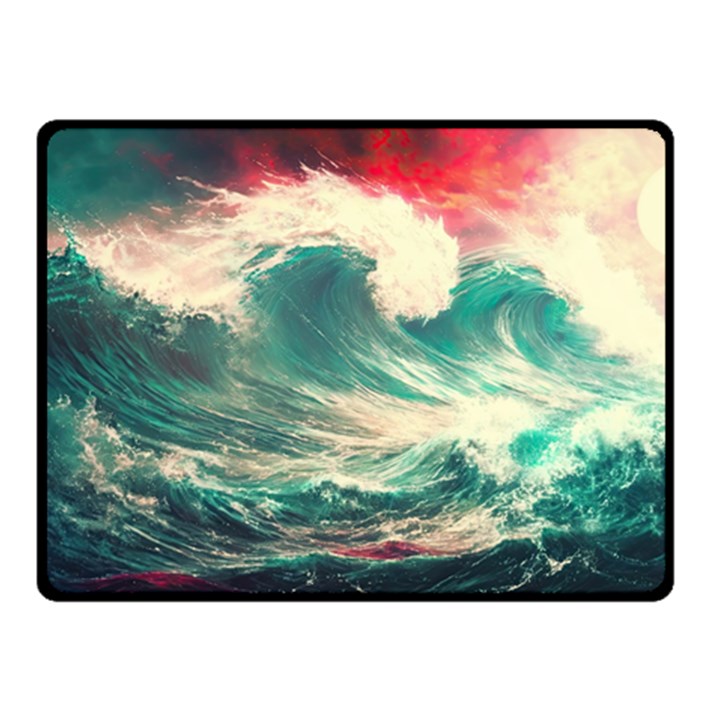 Storm Tsunami Waves Ocean Sea Nautical Nature Painting Fleece Blanket (Small)