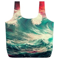 Storm Tsunami Waves Ocean Sea Nautical Nature Painting Full Print Recycle Bag (xl) by Ravend