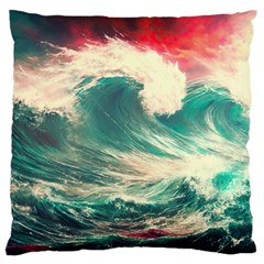 Storm Tsunami Waves Ocean Sea Nautical Nature Painting Standard Premium Plush Fleece Cushion Case (one Side) by Ravend