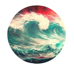 Storm Tsunami Waves Ocean Sea Nautical Nature Painting Mini Round Pill Box by Ravend