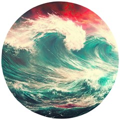 Storm Tsunami Waves Ocean Sea Nautical Nature Painting Wooden Puzzle Round by Ravend