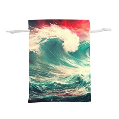 Storm Tsunami Waves Ocean Sea Nautical Nature Painting Lightweight Drawstring Pouch (l) by Ravend