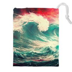 Storm Tsunami Waves Ocean Sea Nautical Nature Painting Drawstring Pouch (4xl) by Ravend