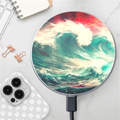 Storm Tsunami Waves Ocean Sea Nautical Nature Painting Wireless Fast Charger(white) by Ravend