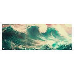 Storm Tsunami Waves Ocean Sea Nautical Nature Painting Banner And Sign 8  X 3  by Ravend