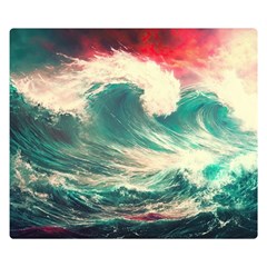 Storm Tsunami Waves Ocean Sea Nautical Nature Painting One Side Premium Plush Fleece Blanket (small) by Ravend