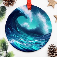 Tsunami Tidal Wave Ocean Waves Sea Nature Water Ornament (round) by Ravend