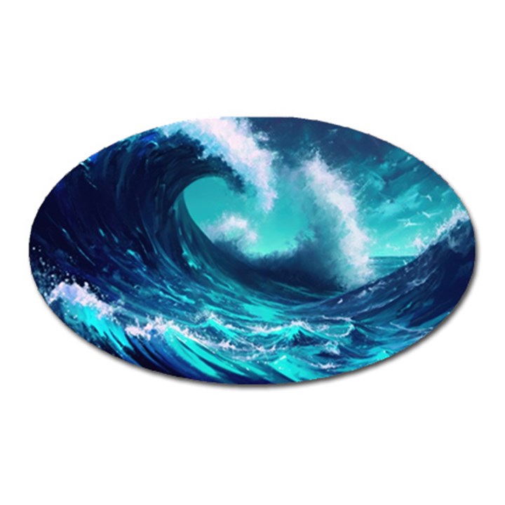 Tsunami Tidal Wave Ocean Waves Sea Nature Water Oval Magnet