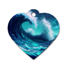 Tsunami Tidal Wave Ocean Waves Sea Nature Water Dog Tag Heart (two Sides) by Ravend