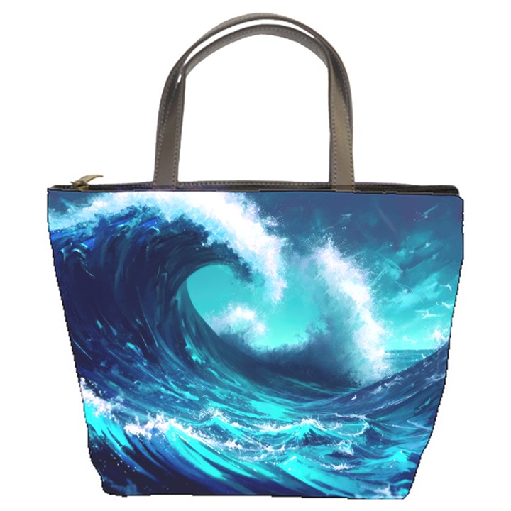 Tsunami Tidal Wave Ocean Waves Sea Nature Water Bucket Bag