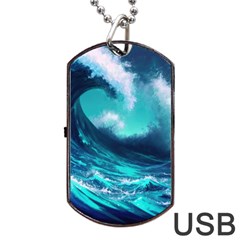 Tsunami Tidal Wave Ocean Waves Sea Nature Water Dog Tag Usb Flash (one Side) by Ravend