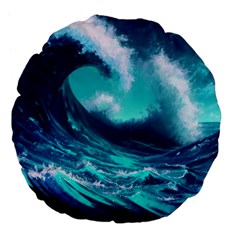 Tsunami Tidal Wave Ocean Waves Sea Nature Water Large 18  Premium Flano Round Cushions by Ravend