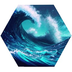 Tsunami Tidal Wave Ocean Waves Sea Nature Water Wooden Puzzle Hexagon by Ravend