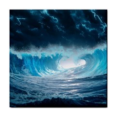 Thunderstorm Storm Tsunami Waves Ocean Sea Tile Coaster by Ravend