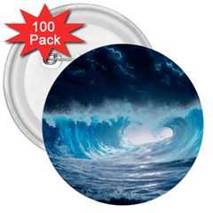 Thunderstorm Storm Tsunami Waves Ocean Sea 3  Buttons (100 Pack)  by Ravend