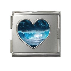 Thunderstorm Storm Tsunami Waves Ocean Sea Mega Link Heart Italian Charm (18mm)