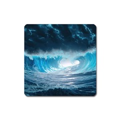 Thunderstorm Storm Tsunami Waves Ocean Sea Square Magnet by Ravend