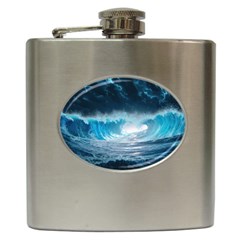 Thunderstorm Storm Tsunami Waves Ocean Sea Hip Flask (6 Oz) by Ravend