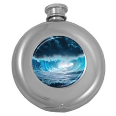 Thunderstorm Storm Tsunami Waves Ocean Sea Round Hip Flask (5 Oz) by Ravend