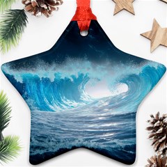 Thunderstorm Storm Tsunami Waves Ocean Sea Star Ornament (two Sides) by Ravend