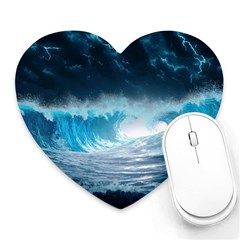 Thunderstorm Storm Tsunami Waves Ocean Sea Heart Mousepad by Ravend