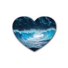 Thunderstorm Storm Tsunami Waves Ocean Sea Rubber Heart Coaster (4 Pack) by Ravend