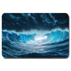 Thunderstorm Storm Tsunami Waves Ocean Sea Large Doormat by Ravend