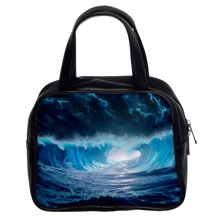 Thunderstorm Storm Tsunami Waves Ocean Sea Classic Handbag (Two Sides)