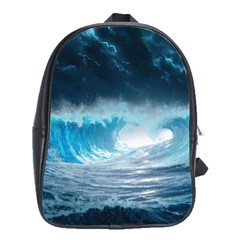 Thunderstorm Storm Tsunami Waves Ocean Sea School Bag (large) by Ravend