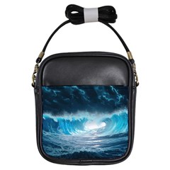 Thunderstorm Storm Tsunami Waves Ocean Sea Girls Sling Bag by Ravend