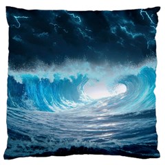 Thunderstorm Storm Tsunami Waves Ocean Sea Large Cushion Case (one Side) by Ravend