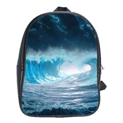 Thunderstorm Storm Tsunami Waves Ocean Sea School Bag (xl) by Ravend