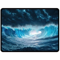 Thunderstorm Storm Tsunami Waves Ocean Sea Fleece Blanket (large) by Ravend