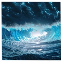 Thunderstorm Storm Tsunami Waves Ocean Sea Wooden Puzzle Square by Ravend