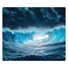 Thunderstorm Storm Tsunami Waves Ocean Sea One Side Premium Plush Fleece Blanket (small)