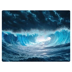 Thunderstorm Storm Tsunami Waves Ocean Sea One Side Premium Plush Fleece Blanket (extra Small) by Ravend